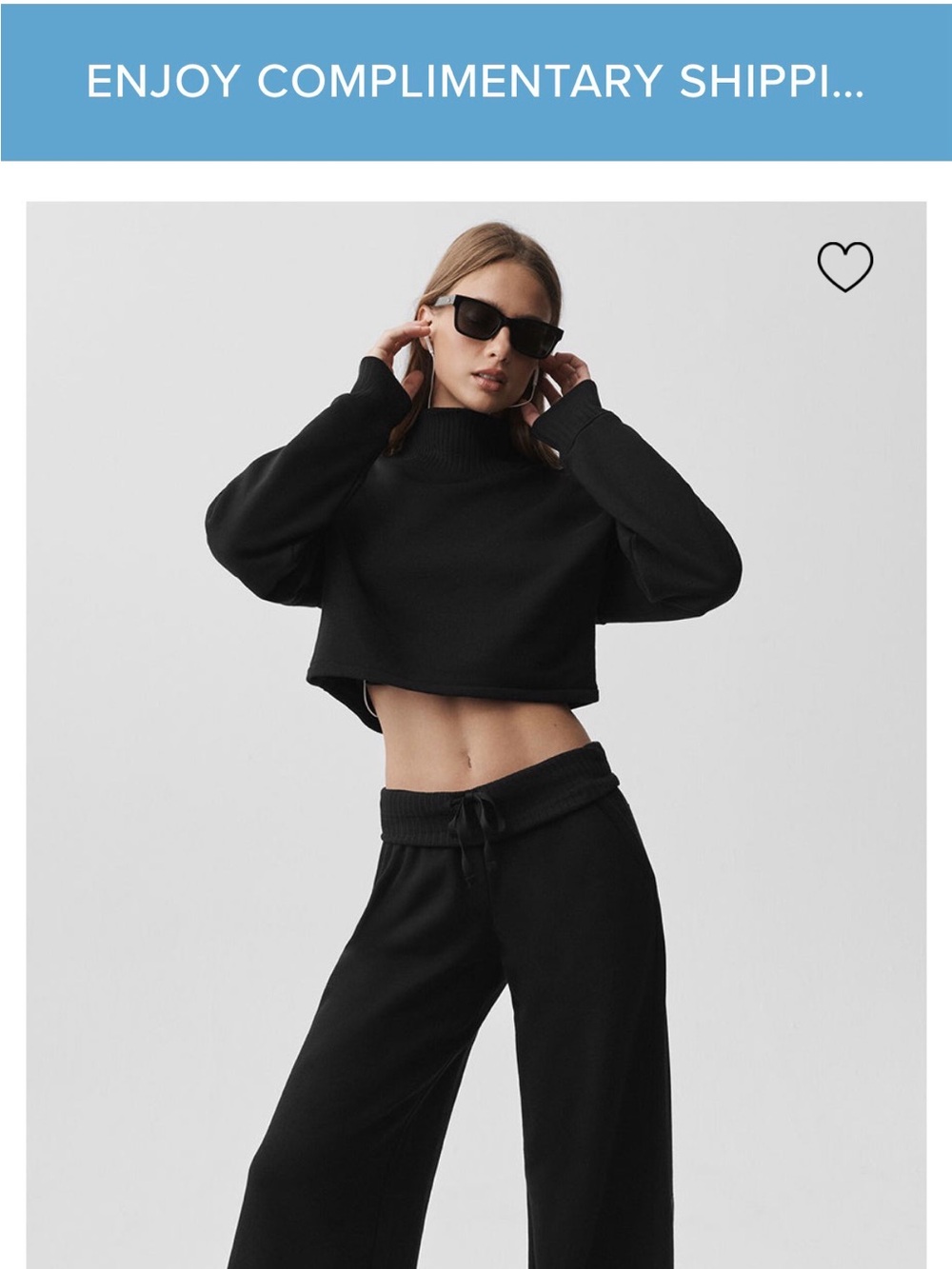 Alo Black Serenity Cropped Mock-Neck Top - Women